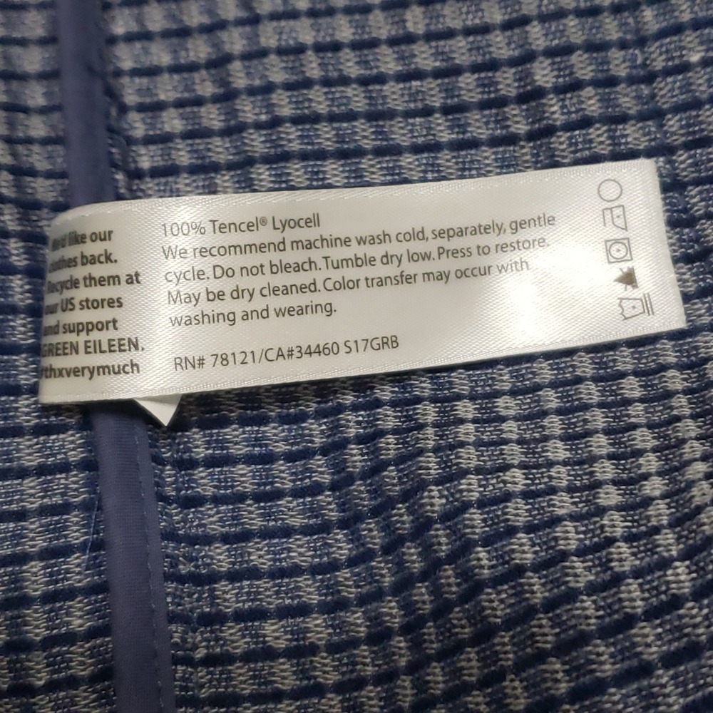 Eileen Fisher Grid Textured Tencel Open Front Kimono Jacket Blue Large Pockets - Picture 7 of 11